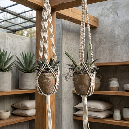 Elara Haus Macramé Hanging Planter – Woven Cotton
