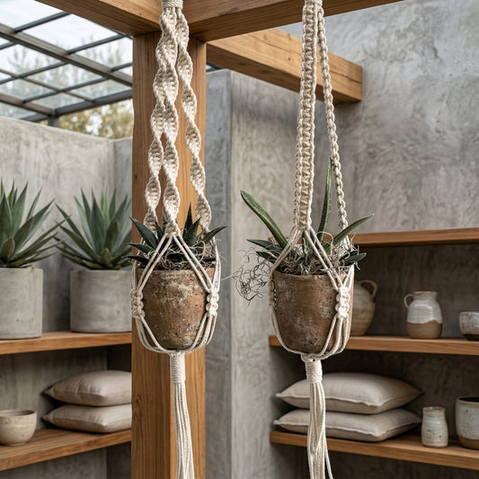 Elara Haus Macramé Hanging Planter – Woven Cotton