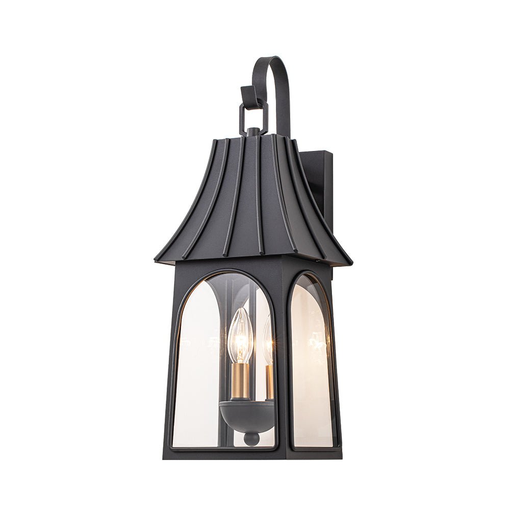 Retro 3-Light Clear Glass House Lantern Outdoor Wall Sconce 4