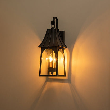 Retro 3-Light Clear Glass House Lantern Outdoor Wall Sconce 5