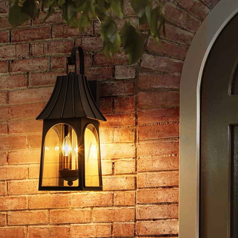 Retro 3-Light Clear Glass House Lantern Outdoor Wall Sconce 0