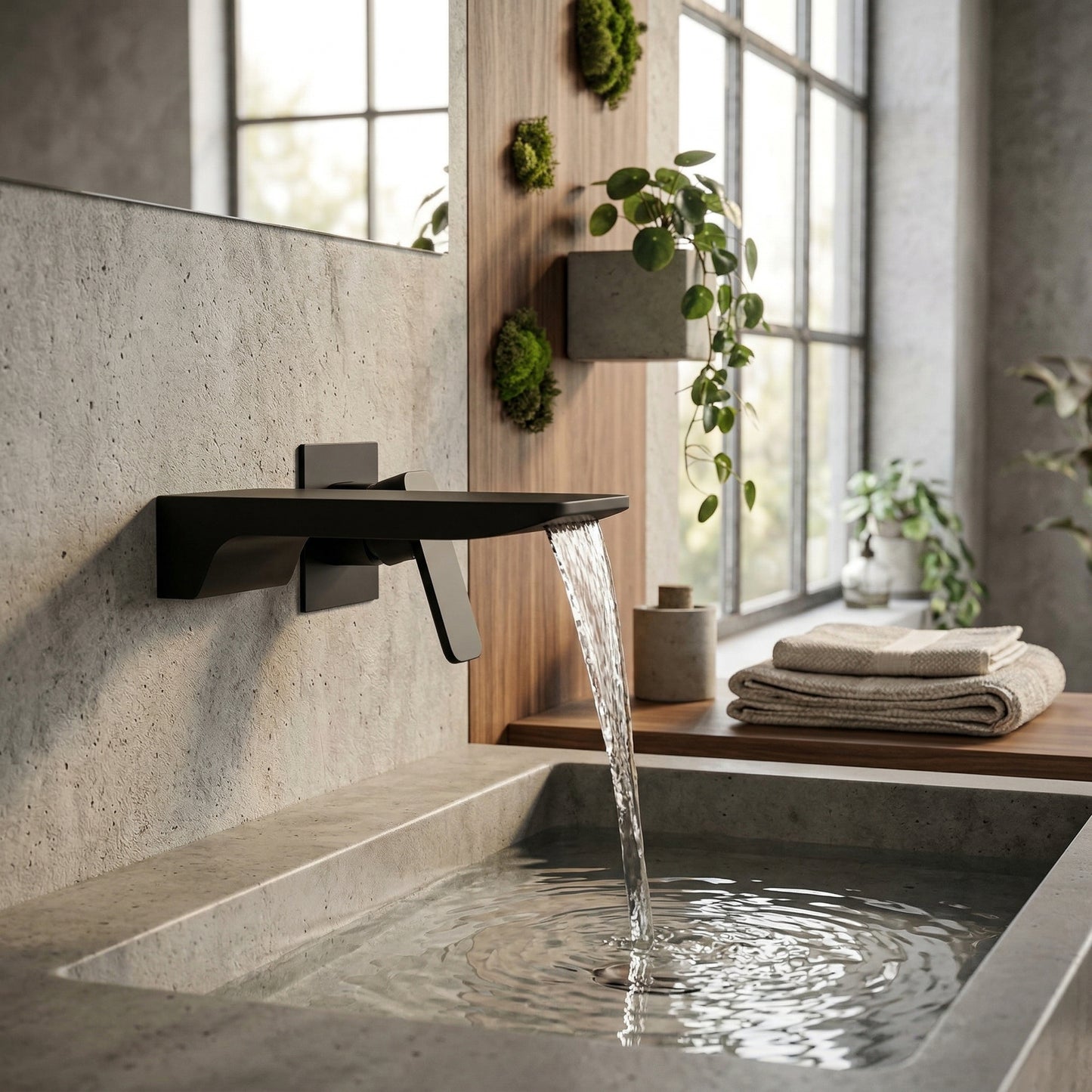 Elara Haus Matte Onyx Slab – Architectural In-Wall Waterfall Blade