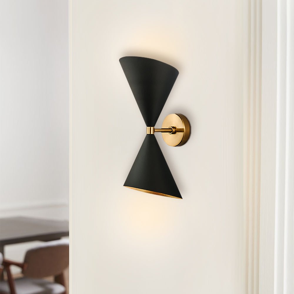 Mid-Century 2-Light Up And Down Double Cone Armed Wall Sconce 1