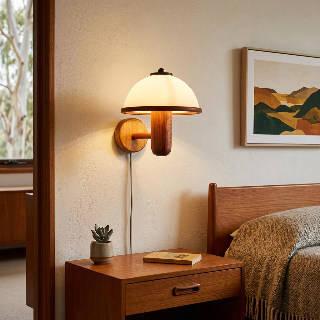 Elara Haus Mid-Century Mushroom Wooden Wall Sconce