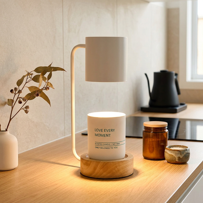 Elara Haus Minimalist Electric Candle Warmer Lamp with Timber Base