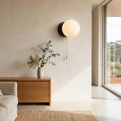 Elara Haus Minimalist Spherical Wall Sconce with Pull Chain