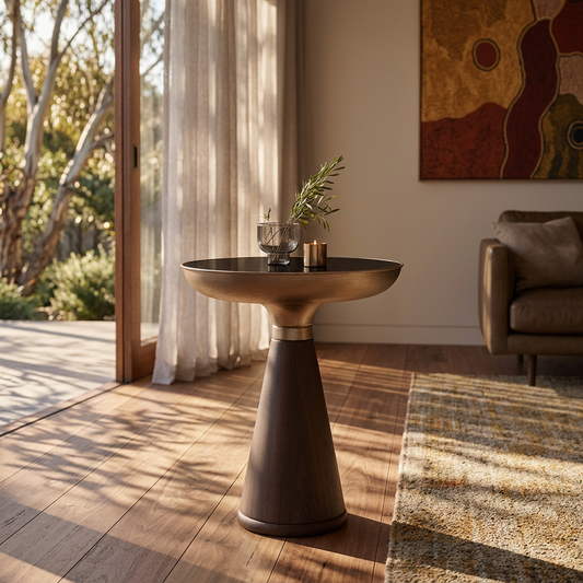 Elara Haus Modern Antique Copper and Wood Accent Table