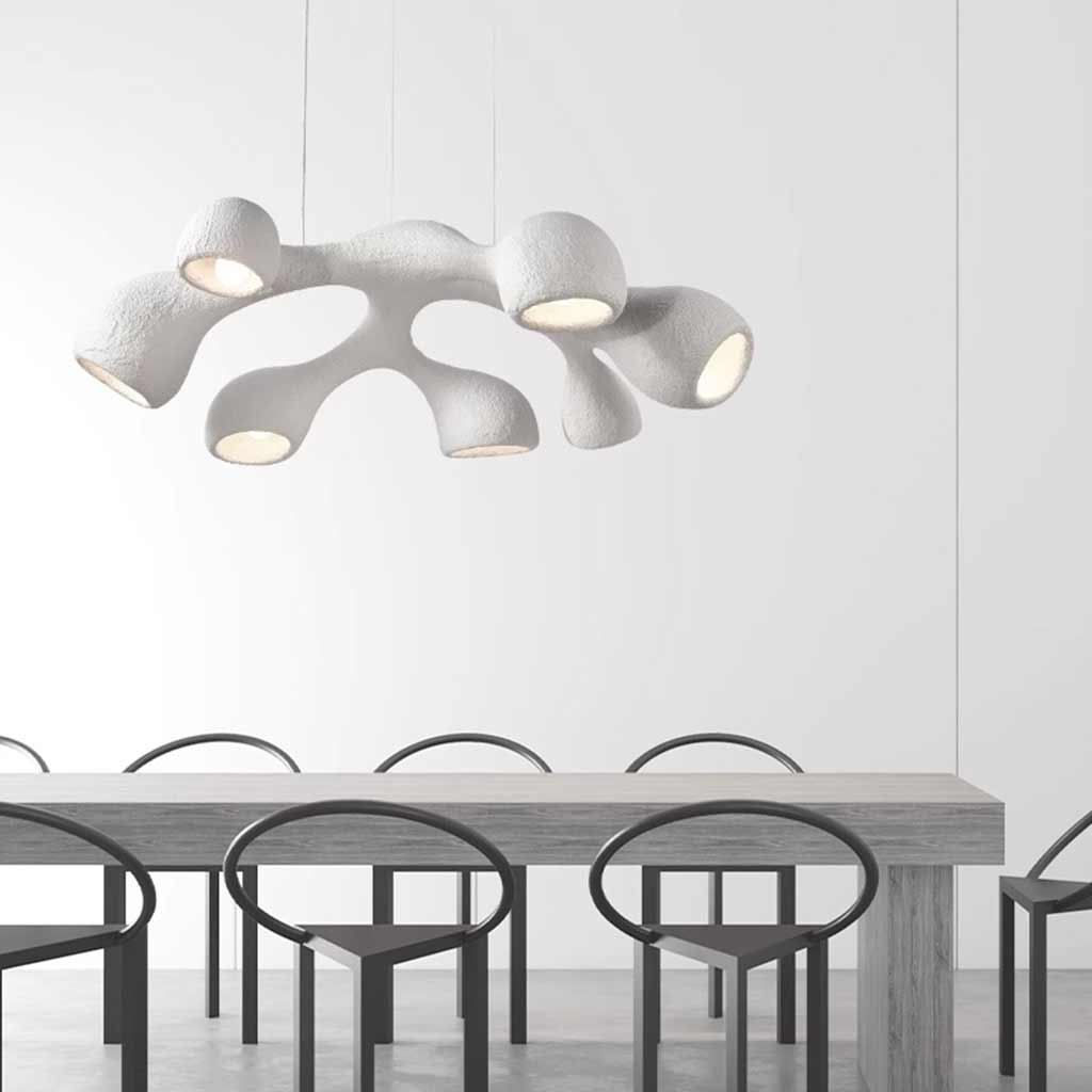Pendant chandelier, unique Wabi-sabi irregular white, 3/7 heads 4