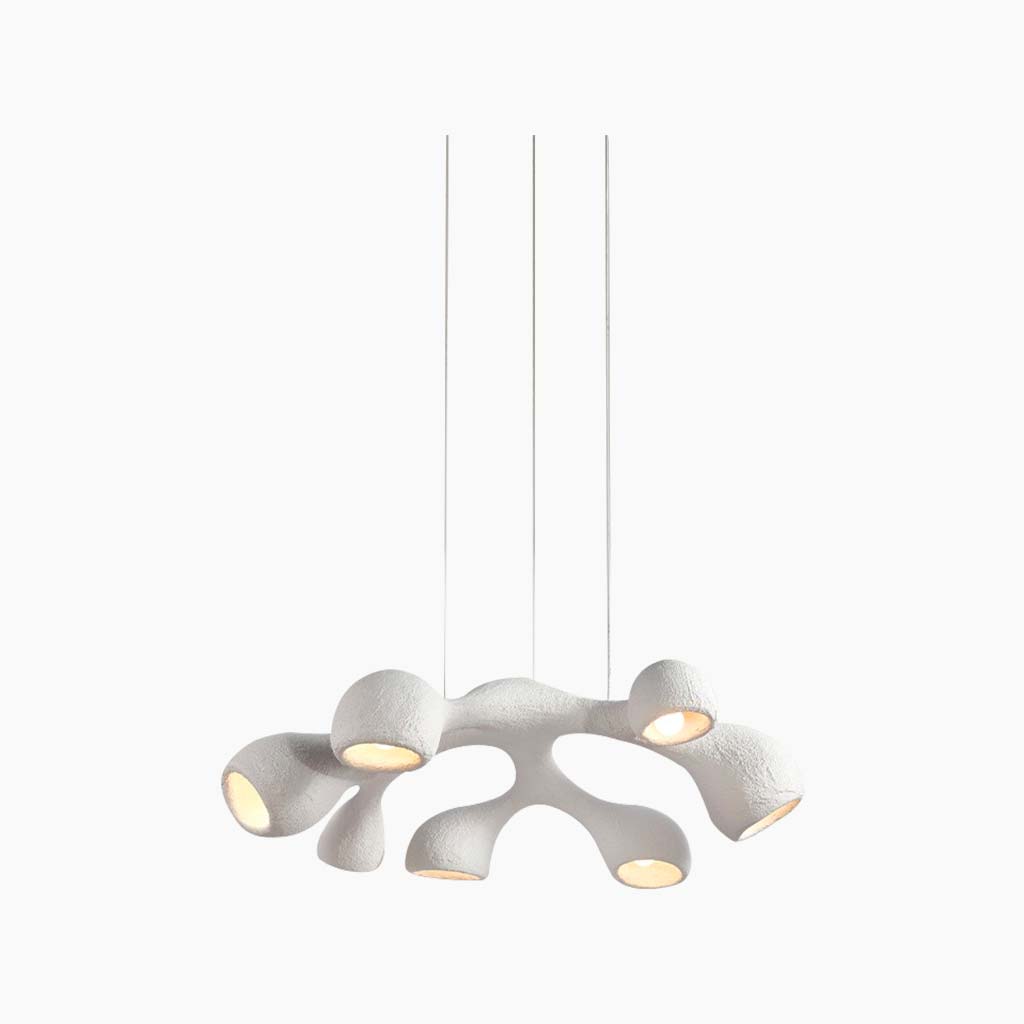 Pendant chandelier, unique Wabi-sabi irregular white, 3/7 heads 5