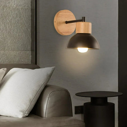 Nordic Wood Iron Shade Japandi Wall Light 4