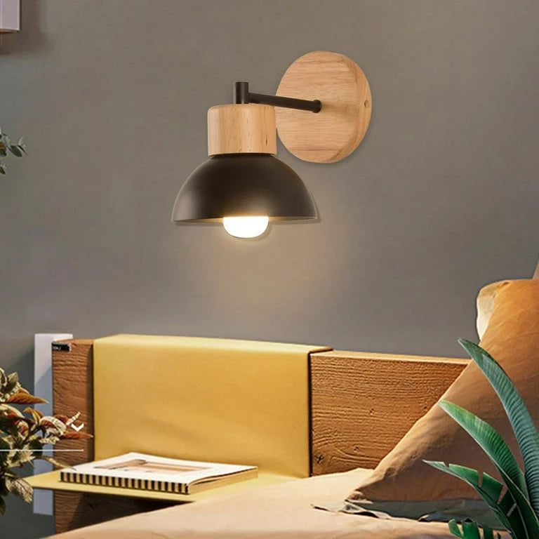 Nordic Wood Iron Shade Japandi Wall Light 6