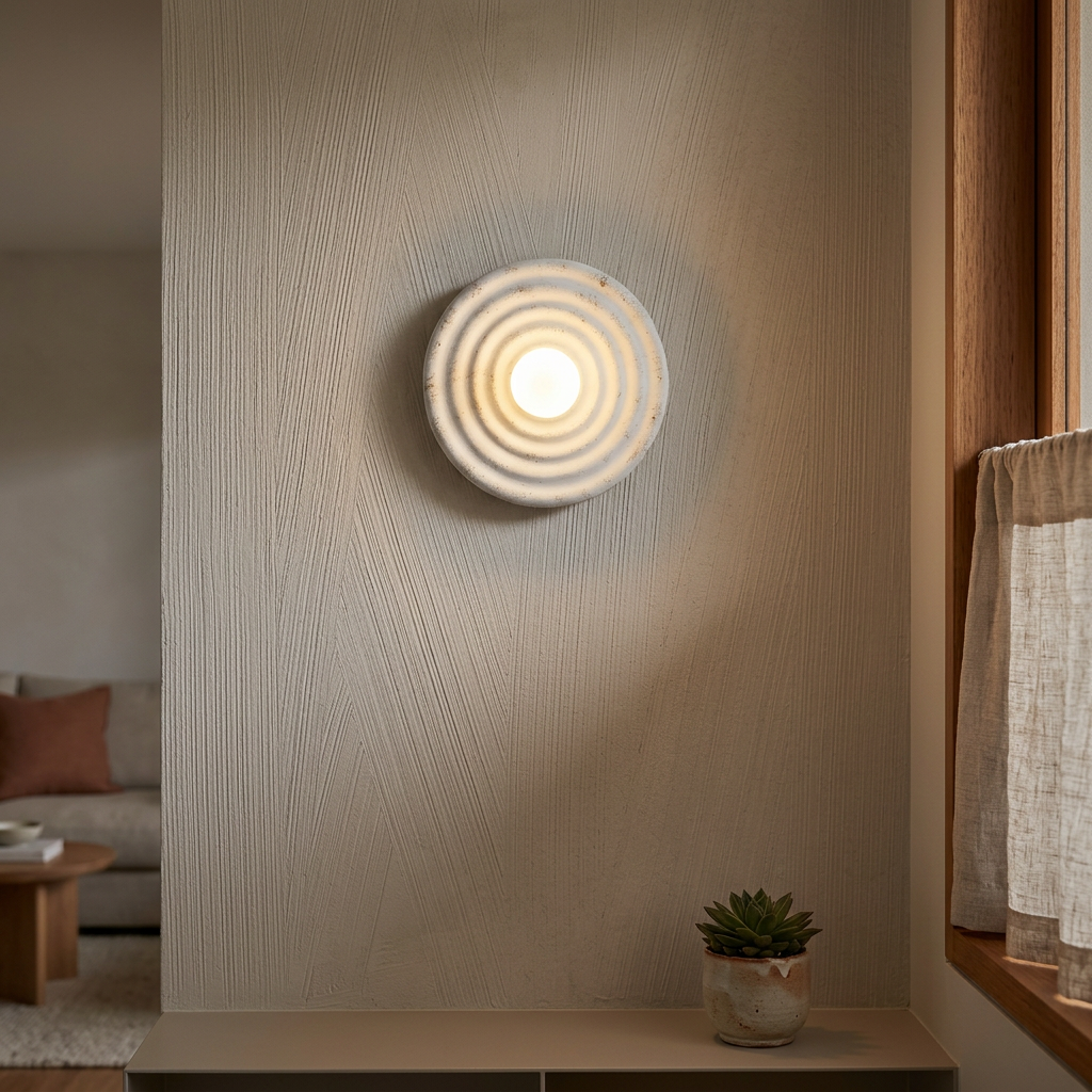 Elara Haus Modern Arid Enzo – Minimalist Echelon-Textured Resin Wall Light