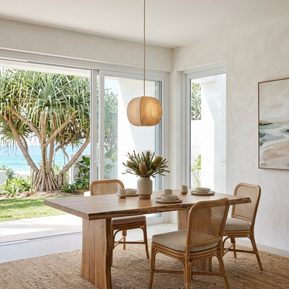 Elara Haus Modern Arid Ovoid – Minimalist Linen-Wrapped Pendant Light