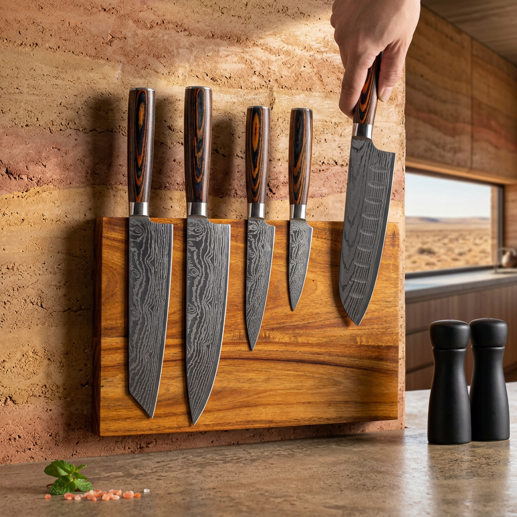Elara Haus Modern Arid Plateau – Minimalist Magnetic Acacia Knife Mantle
