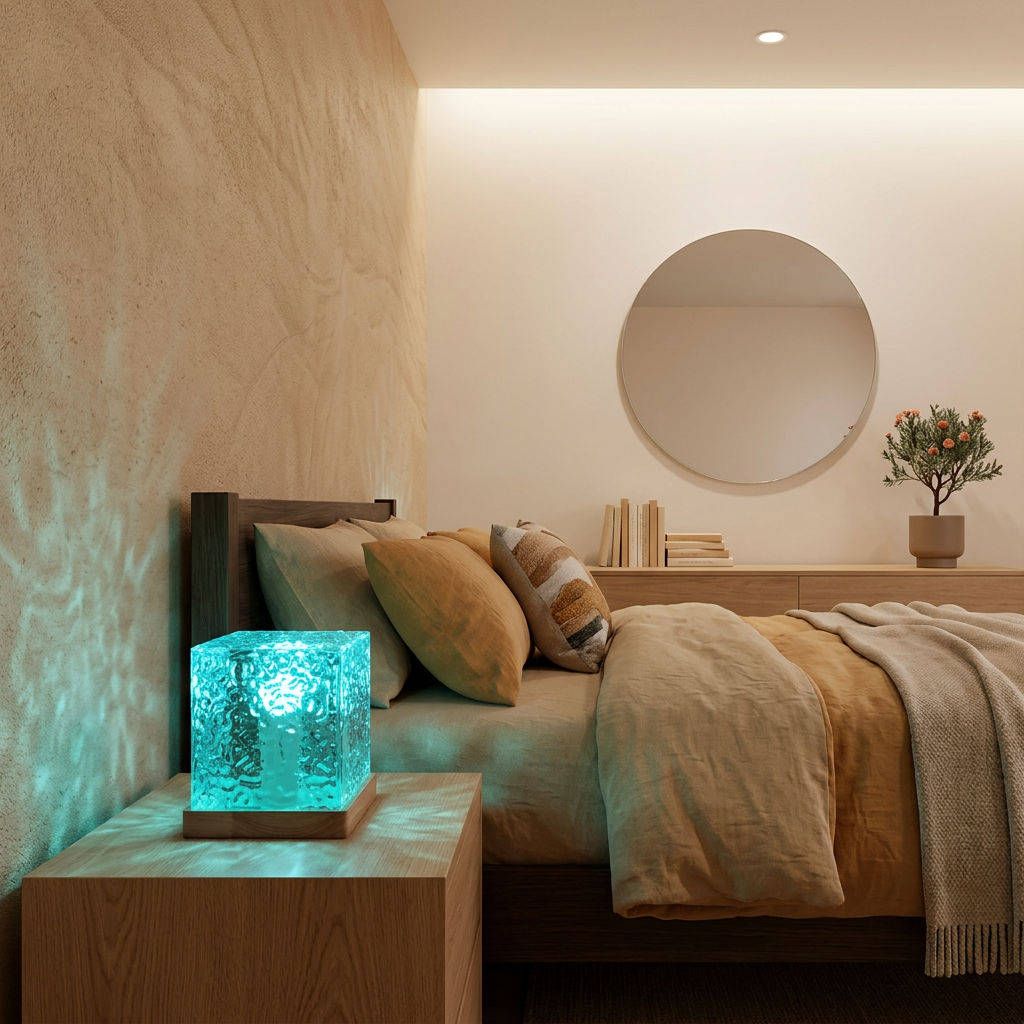 Elara Haus Modern Arid Ripple – Minimalist Vitreous-Relief Northern Light Cube