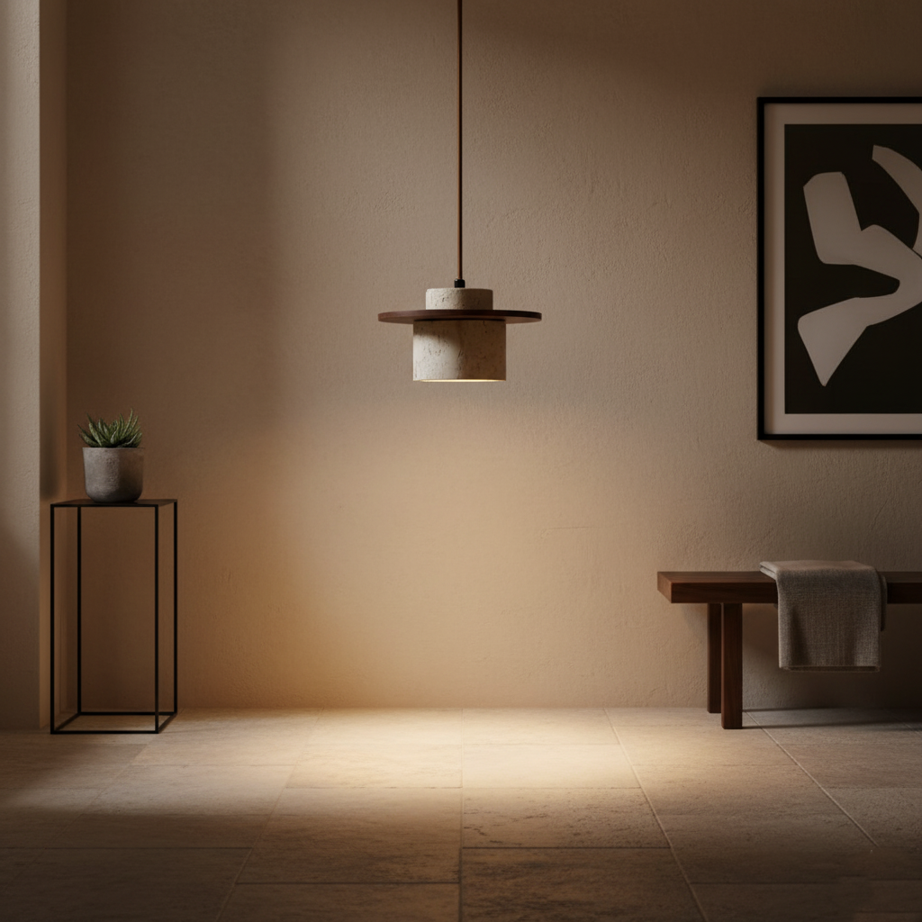 Japanese Style Vintage Travertine Pendant Light 7