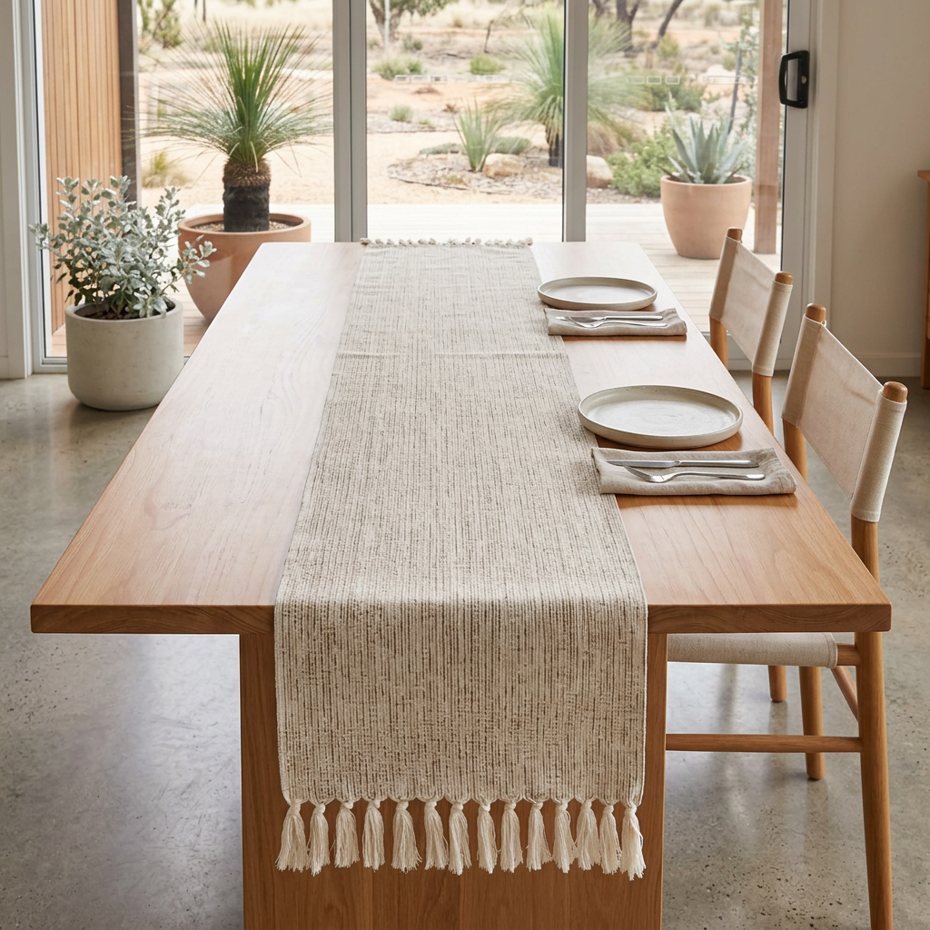 Elara Haus Modern Arid Slope – Minimalist Fibrous-Relief Table Runner