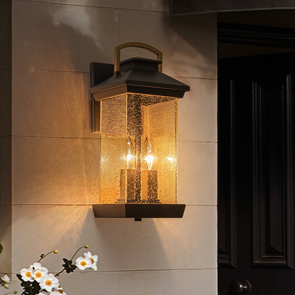 Modern 2-Light Black And Gold Rectangular Outdoor Lantern Sconce 0
