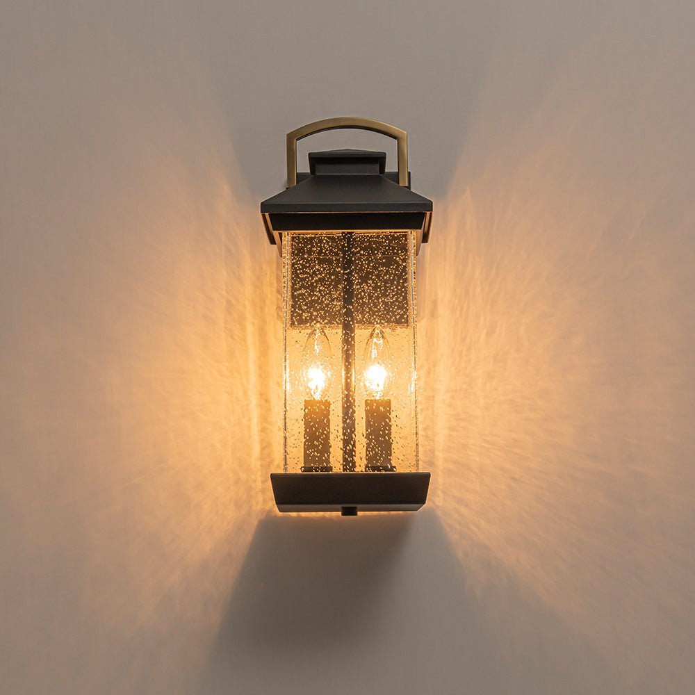 Modern 2-Light Black And Gold Rectangular Outdoor Lantern Sconce 2