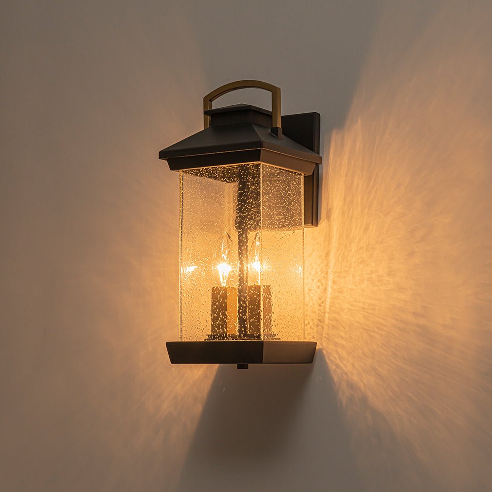 Modern 2-Light Black And Gold Rectangular Outdoor Lantern Sconce 3