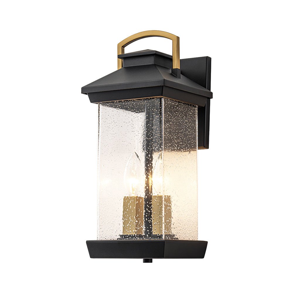 Modern 2-Light Black And Gold Rectangular Outdoor Lantern Sconce 4