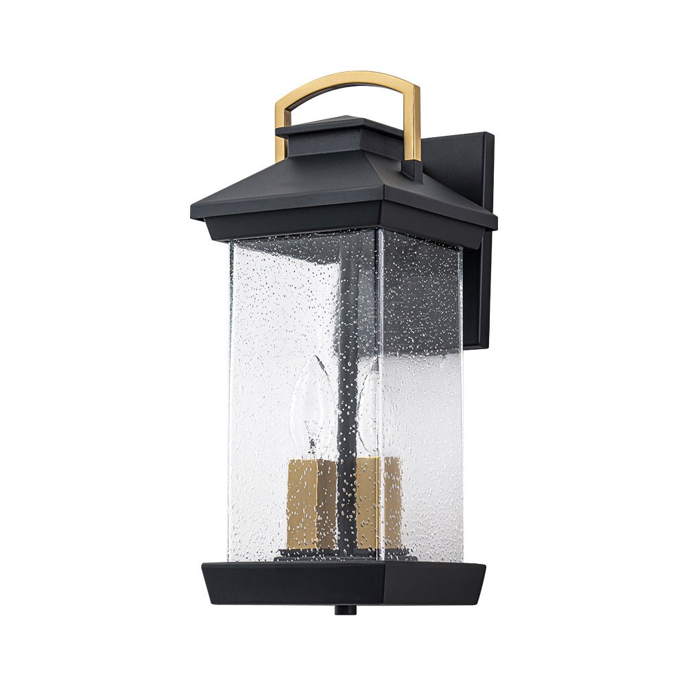 Modern 2-Light Black And Gold Rectangular Outdoor Lantern Sconce 5
