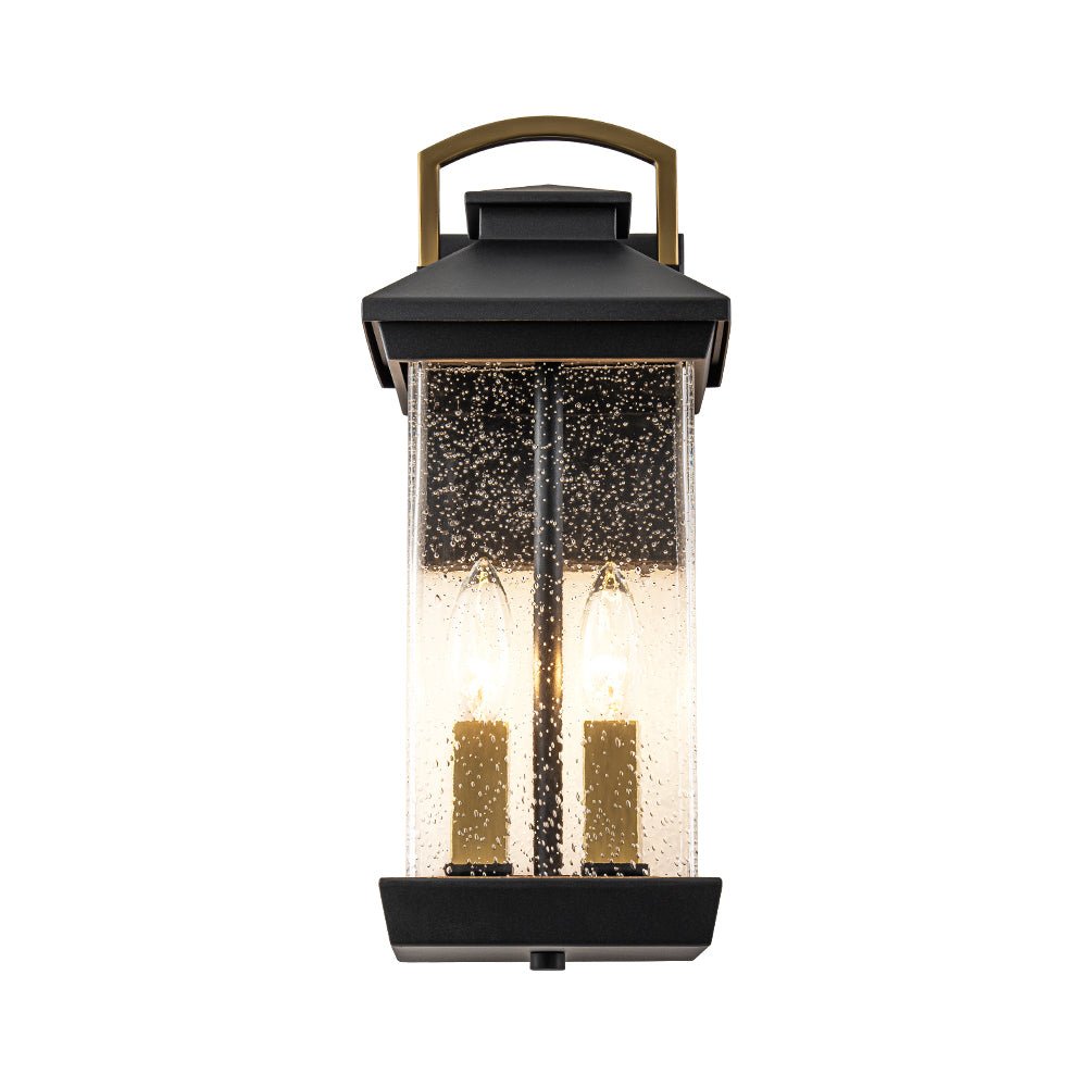 Modern 2-Light Black And Gold Rectangular Outdoor Lantern Sconce 6