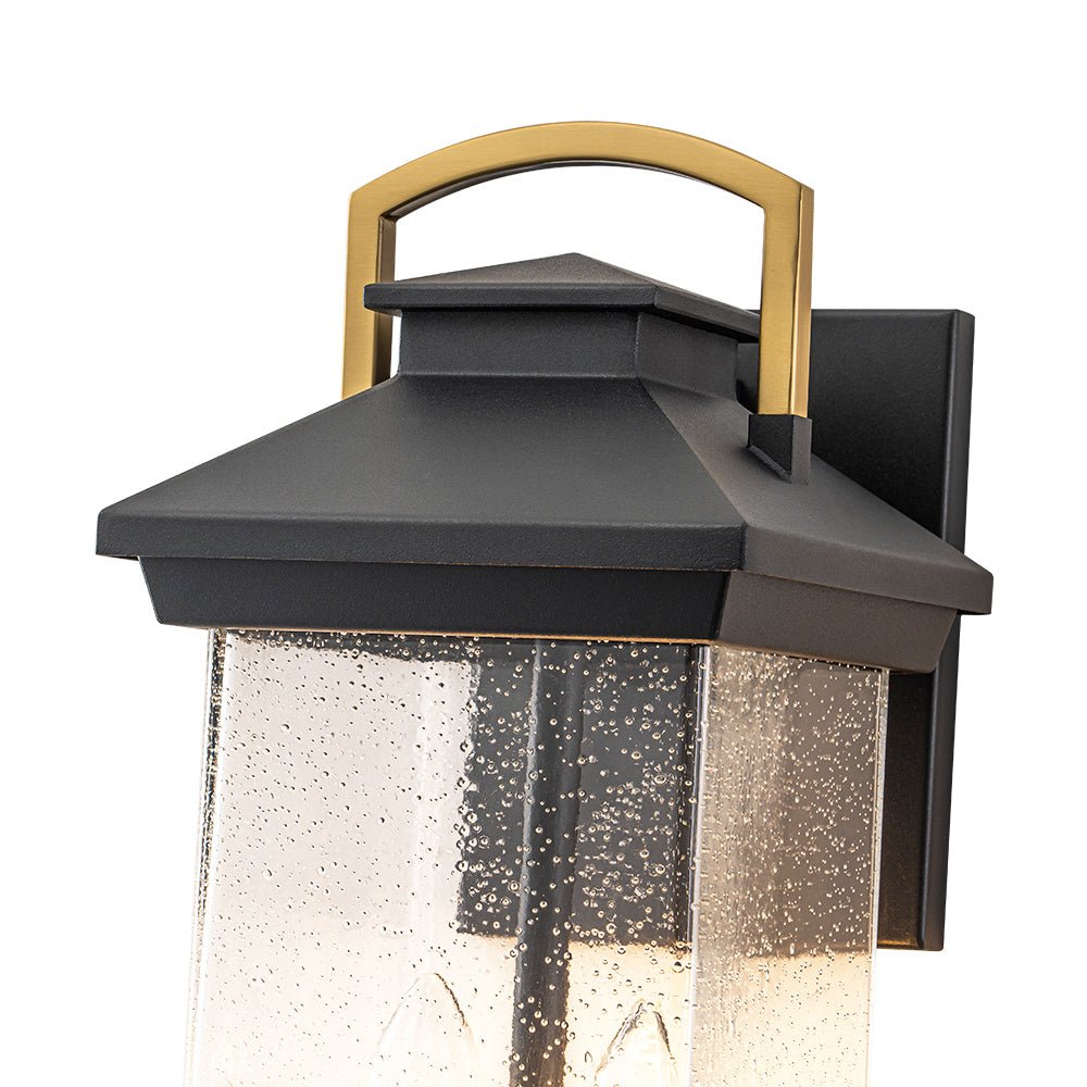 Modern 2-Light Black And Gold Rectangular Outdoor Lantern Sconce 7