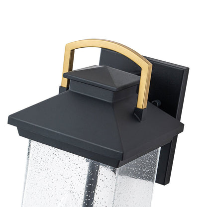 Modern 2-Light Black And Gold Rectangular Outdoor Lantern Sconce 8