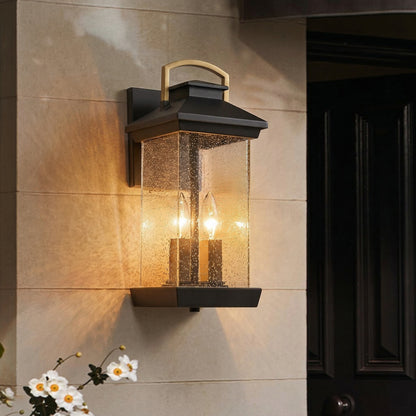 Elara Haus Modern Black & Gold Seeded Glass Outdoor Sconce