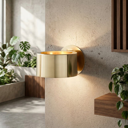 Elara Haus Modern Brushed Gold Minimalist Cylinder Wall Sconce