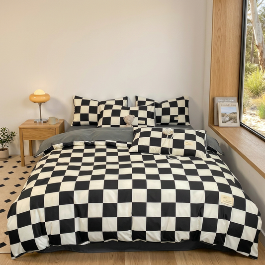 Elara Haus Modern Cotton Blend Checkerboard Quilt Cover