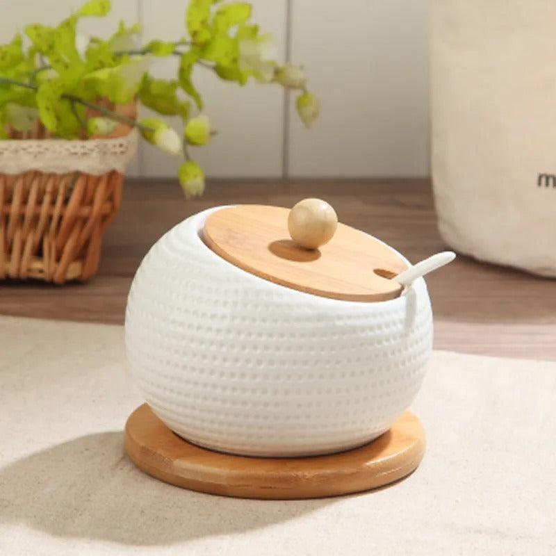 Modern Relief Container | Ceramic & Wood 1