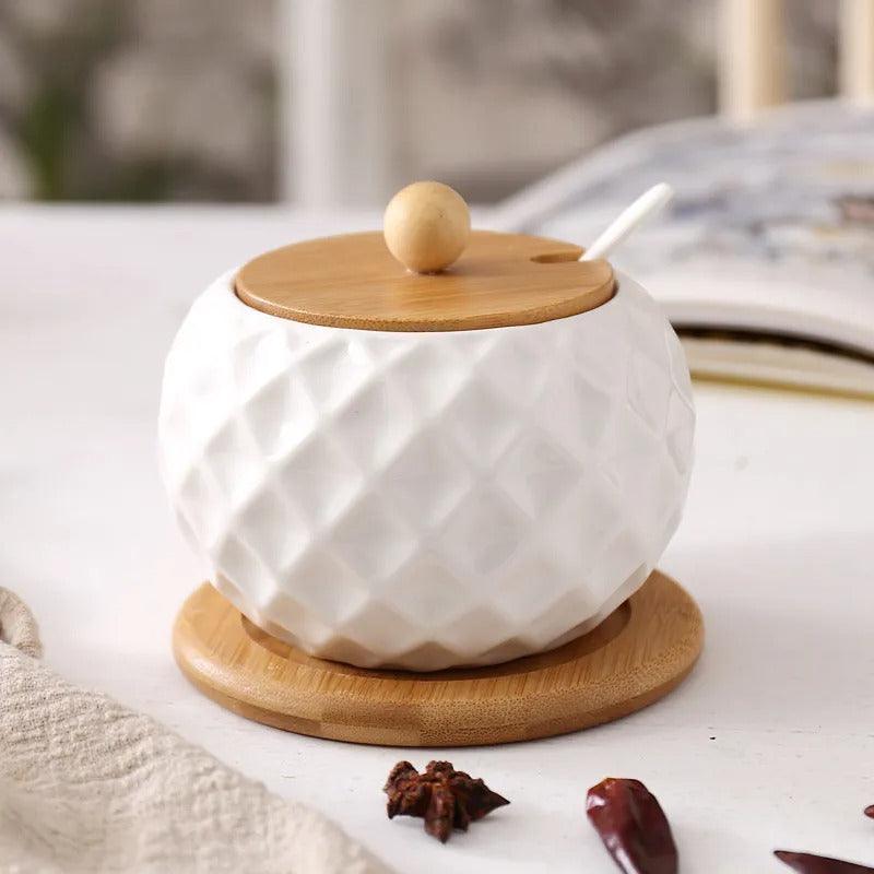 Modern Relief Container | Ceramic & Wood 2