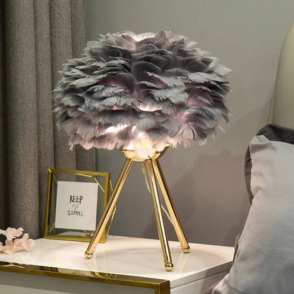 Exclusive Feather Table Lamp – Decorative Tripod Lamp with Gold Base 8
