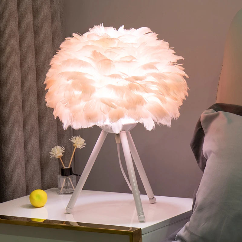 Exclusive Feather Table Lamp – Decorative Tripod Lamp with Gold Base 1