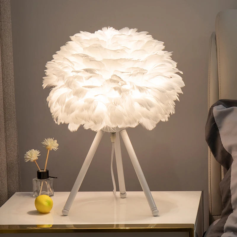 Exclusive Feather Table Lamp – Decorative Tripod Lamp with Gold Base 4