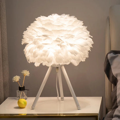 Exclusive Feather Table Lamp – Decorative Tripod Lamp with Gold Base 4