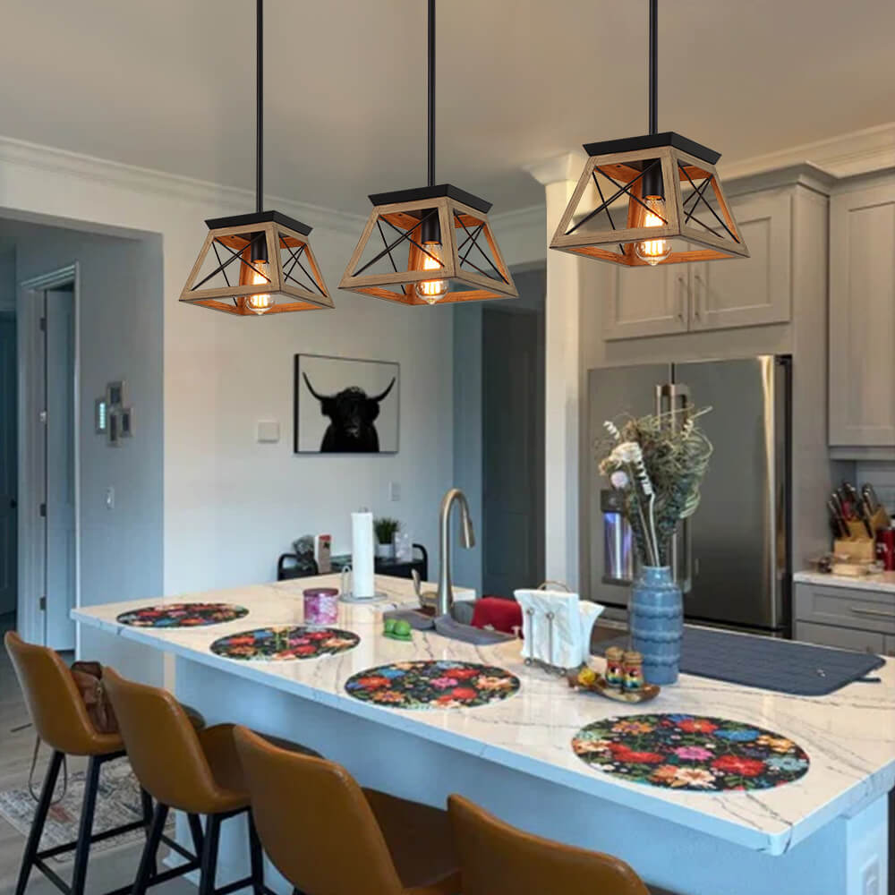 Single Light Square Rustic Pendant Lighting 2