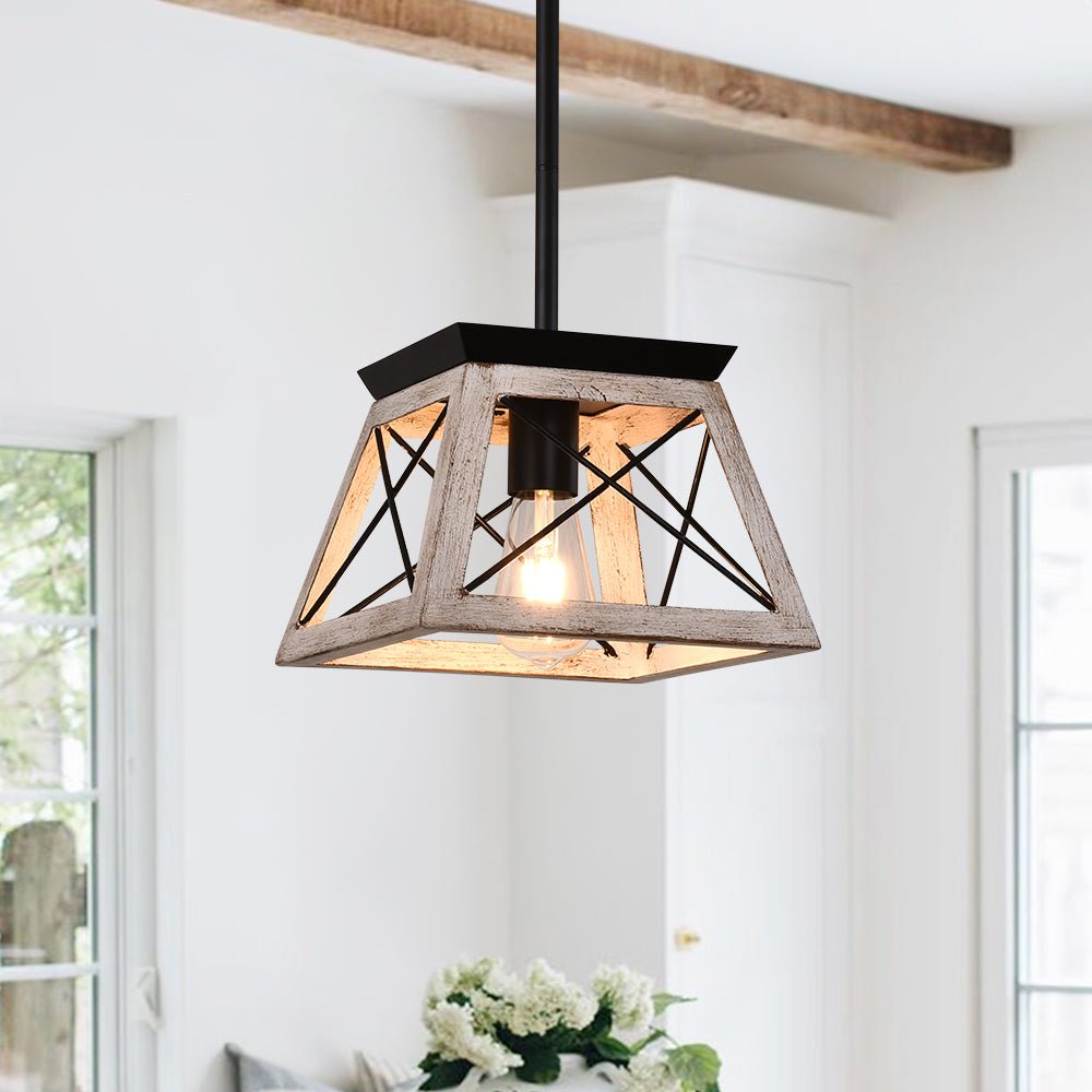 Single Light Square Rustic Pendant Lighting 7