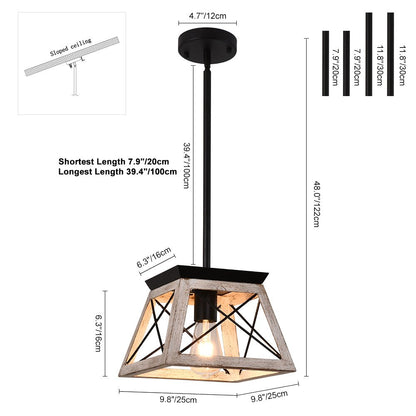 Single Light Square Rustic Pendant Lighting 8