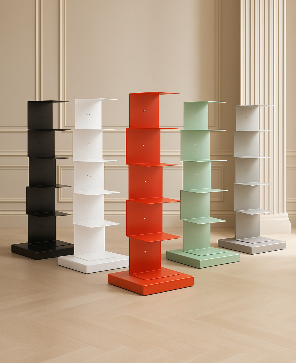 Modern Floating Metal Bookshelf - 5, 6, 8, and 9 Tier Vertical Storage | Space-Saving Metal Bookcase for Home & Office 0