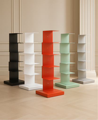 Modern Floating Metal Bookshelf - 5, 6, 8, and 9 Tier Vertical Storage | Space-Saving Metal Bookcase for Home & Office 0