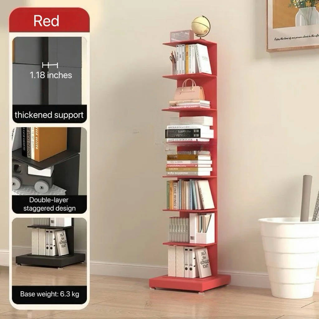 Modern Floating Metal Bookshelf - 5, 6, 8, and 9 Tier Vertical Storage | Space-Saving Metal Bookcase for Home & Office 3
