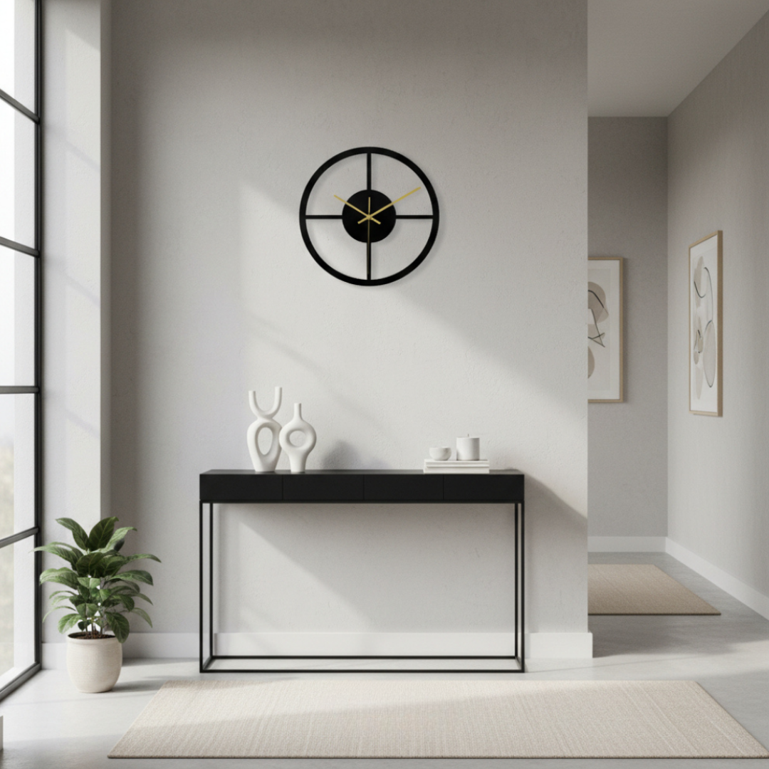 Elara Haus Modern Geometric Circular Wall Clock - 30cm Non-Ticking