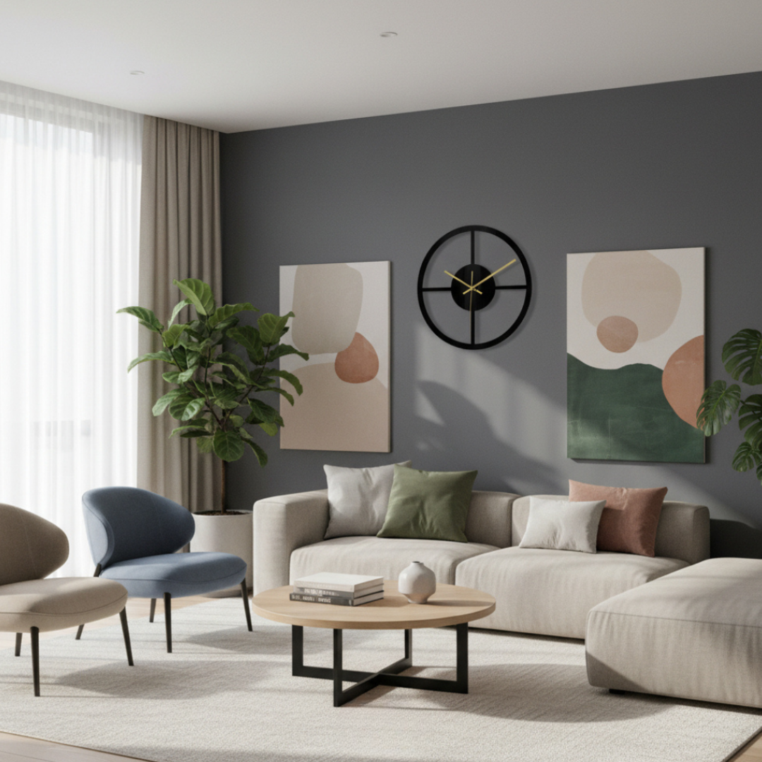 Elara Haus Modern Geometric Circular Wall Clock - 30cm Non-Ticking