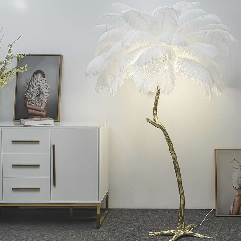 Ostrich Feather Copper Brass Tree Floor Lamp Luxury 70", 4 Colors 1