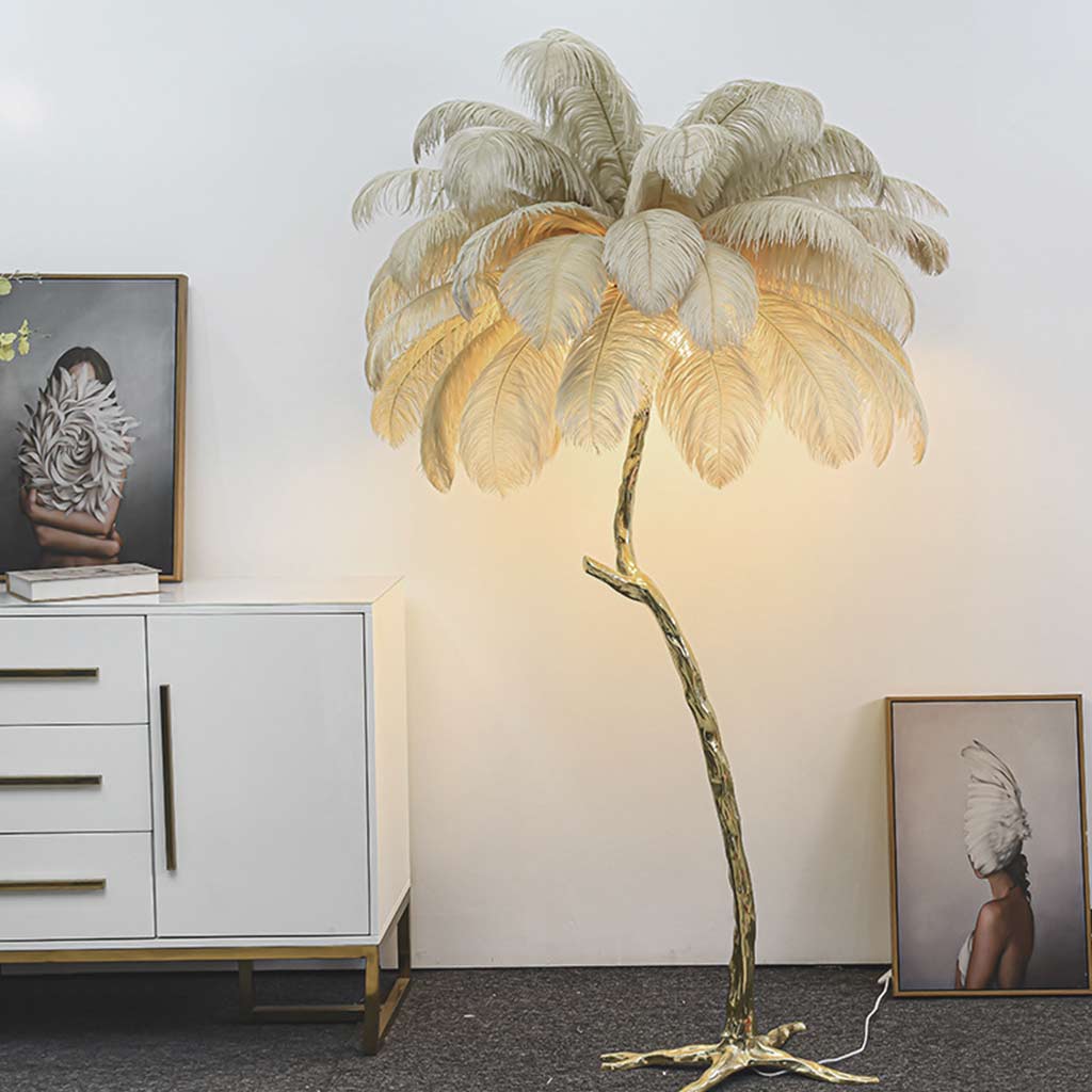 Ostrich Feather Copper Brass Tree Floor Lamp Luxury 70", 4 Colors 3