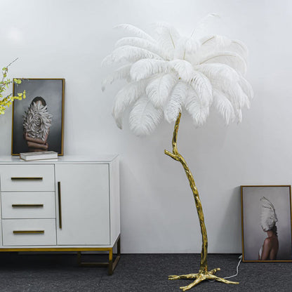 Ostrich Feather Copper Brass Tree Floor Lamp Luxury 70", 4 Colors 4