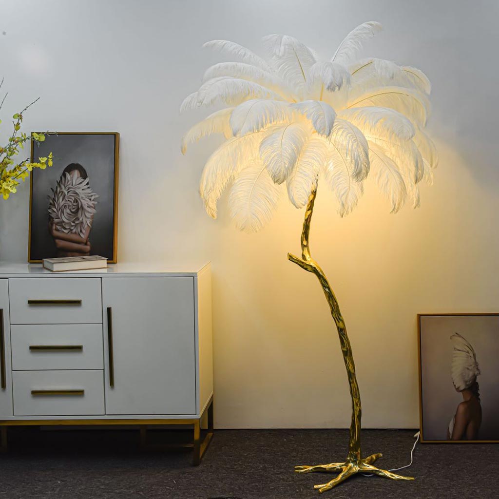 Ostrich Feather Copper Brass Tree Floor Lamp Luxury 70", 4 Colors 5